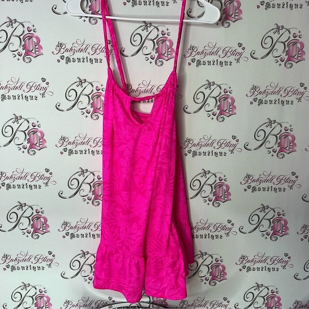 Hurley dress tropical floral neon bright Vibrant Pink Sleeveless